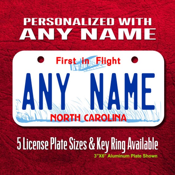 Personalized North Carolina License Plates Sizes for toy