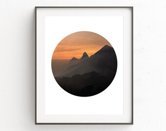 Orange Wall Art, Sunrise Photography, Mountain Photography, Circle Art, Mountain Print, Nature Print, Orange Print, Circle Print