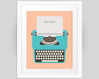 Retro typewriter with Hello World quote print 8x10 INSTANT DOWNLOAD