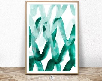 Abstract Painting, Teal Wall Art Print, Modern Minimalist Poster, Emerald Green, Watercolour, Large Printable Digital Download, Green Decor