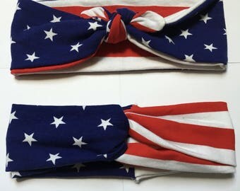American Flag headband, Stars and Stripes Headband, Turban Headband, Top Knot Headband, red white and blue, headband, american flag