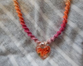 Glass Heart Necklace,Heart Pendant,Hemp Necklace,Glow In The Dark Jewelry,Flower Pendant,Glass Flowers,Flower Hemp Necklace,Glass Pendants