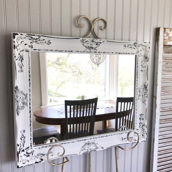 White Distressed Shabby Chic Mirror Bathroom Vanity Mirror