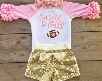 Football Toddler Outfit - Girl Football Shirt - Super Bowl Party Outfit - Girl Raglan Football Shirt - Football Fan - Toddler Football Shirt