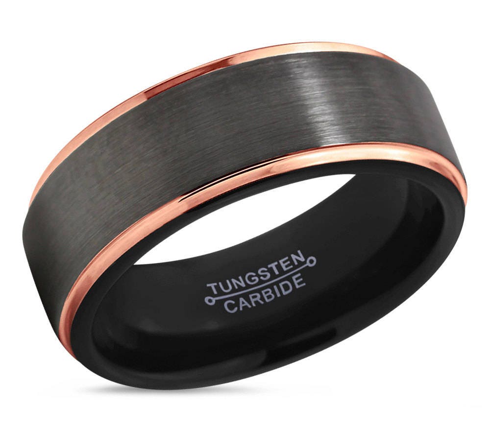 GUNMETAL Tungsten Ring Rose Gold Wedding Band Ring Tungsten