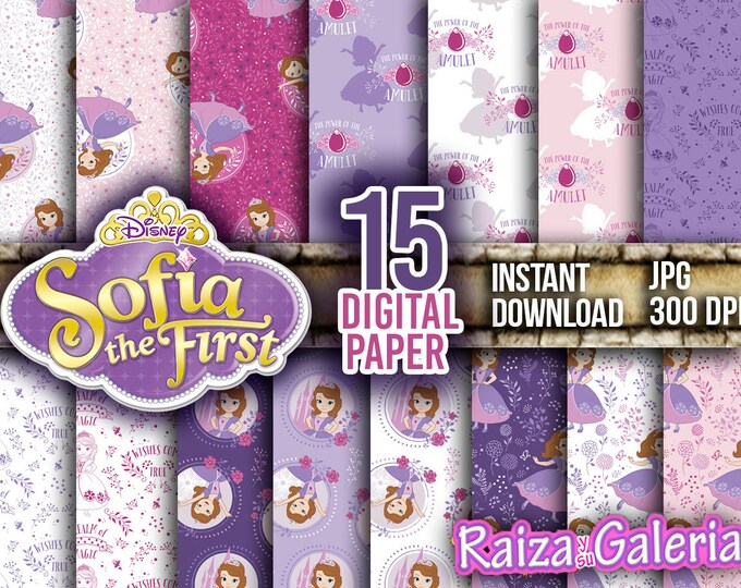 AWESOME Disney Sofia the first Digital Paper. Instant Download - Scrapbooking - Disney Junior Sofia the first Printable Paper Craft!