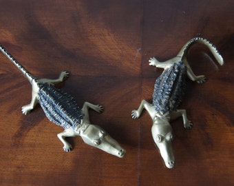 Vintage 2 crocodile figures Brass