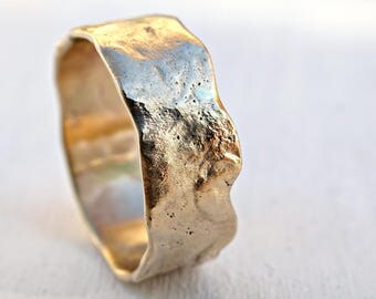 reticulated gold ring, 14k gold wedding band unique promise ring molten gold, cool mens wedding band gold, unisex wedding ring gold