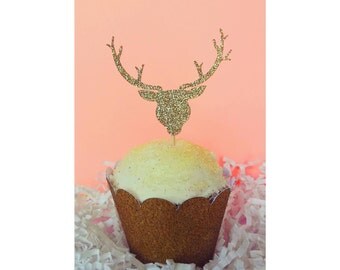 Deer. Antler. Cupcake Toppers. Deer Cupcake Toppers. Antlers. Deer Head Party Decorations. Deer Cake Topper. Rustic Theme. Rustic Wedding