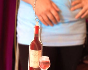 Wristlet coin purse red wine bottle wine glass wristlet purse ooak
