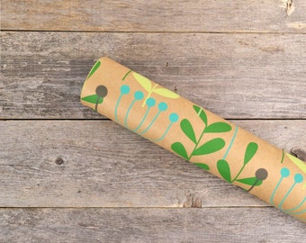 Scandinavian Botanical Print Wrapping Paper / Recycled Kraft Gift Wrap / Green Leaves Kraft Paper - 24" x 30" - 2 rolled sheets