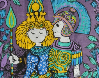 Belinda Lyon Antony and Cleopatra Tea towel Wall hanging Oxfam Blue colourway 1970s