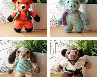 Animals: Fox, Dragon, Dog & Monkey. Nursery Toys, Zoo Dolls, Amigurumi Pattern PDF, DIY Crafts, Crochet Art, Children Gift, Instant download