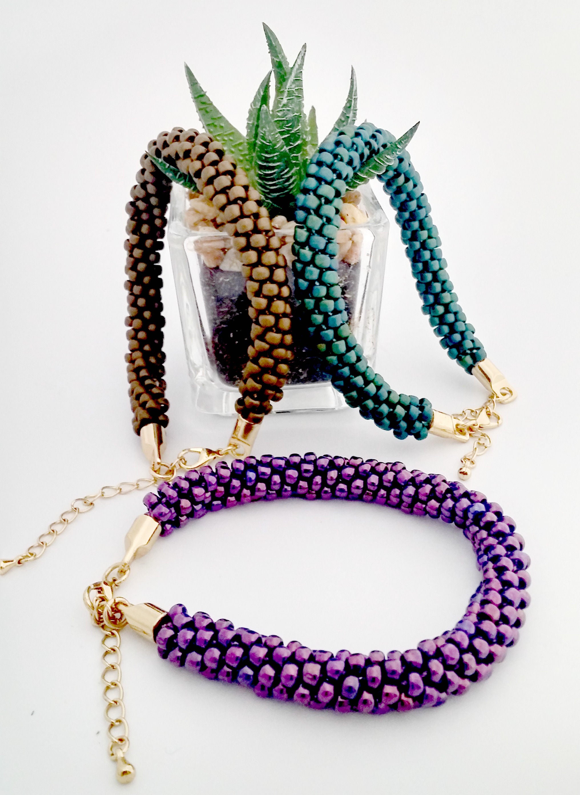 Beautiful Kumihimo Bracelets, Purple, Green, Gold, Mother's Day, Gifts for Mother's Day