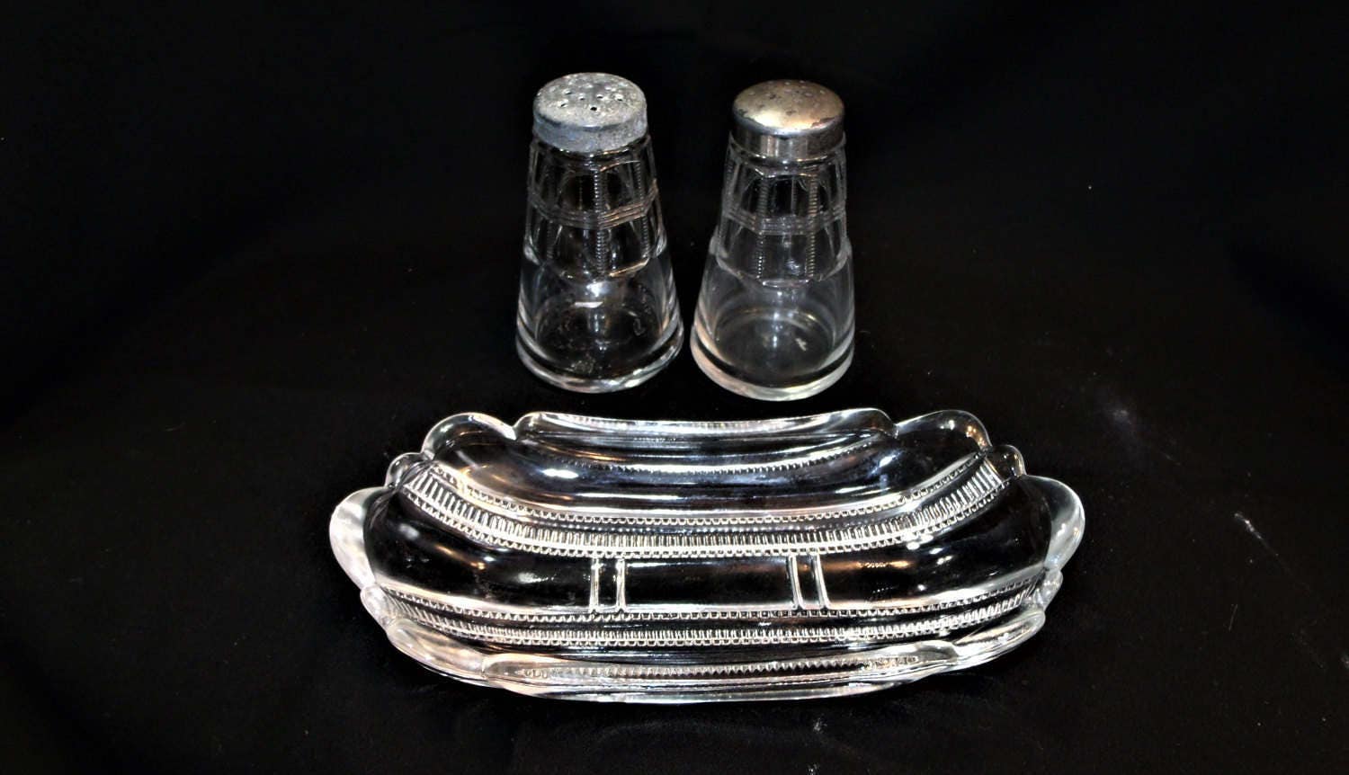 Antique Zipper Block EAPG Salt / Pepper Shakers Set & Celery