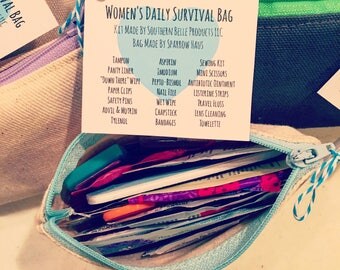 Women's Daily Survival Bags, New Job Gift For Her, Women's Survival Kit, Travel Survival Kit, Weekend Survival Kit, Oh Sh*t Kit Survival Bag