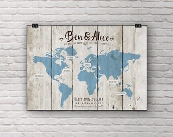 Blue Wedding Guest Book Map, Travel Theme Wedding, Alternative Guestbooks, Destination Wedding Sign, Engagement Personalised Gift Keepsake