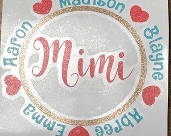 Personalized Decal - Mom Decal- Mimi Decal- Yeti Decal- Car Decal- Grandkids Decal - Heart Decal- Decal for yetis - Tumbler decal