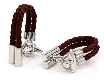 Brown Leather Rope Cufflink -k133