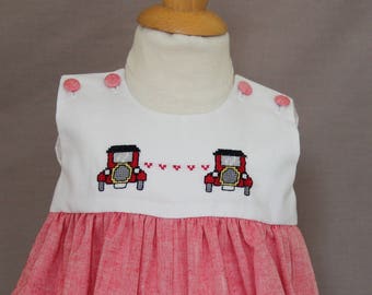 T 3 months in red Oxford baby romper