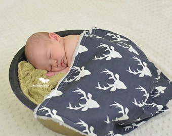Baby Blanket- Minky blanket- Security Blanket- Deer head blanket- Minky baby blanket-