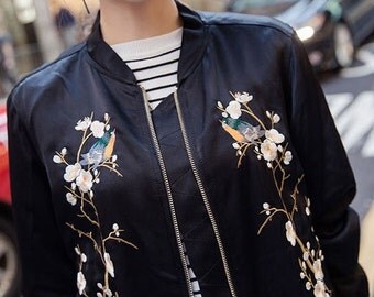 FIONA satin embroidered bomber jacket coat women trendy beautiful fashion stylish fashionista feminine