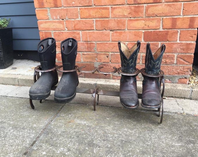 Horse shoe boot rack horseshoe