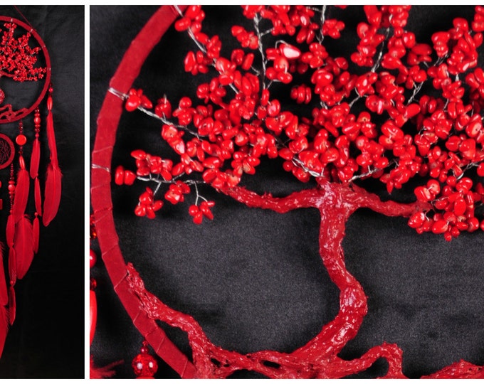 Coral howlite Dream Catcher Tree of life Dreamcatcher red Dream сatcher red dreamcatchers decor handmade Coral howlite gift Valentine's Day