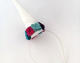 Unicorn Headband, Unicorn Headpiece, Mermaid Unicorn, Unicorn Party, Unicorn Costume, Unicorn Flower, Dress Up, Flower Crown, Photo Prop