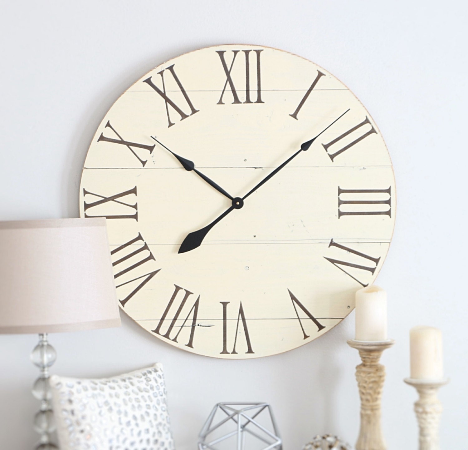 Large cream white wall clock. Wall clock vintage. Wall clock.