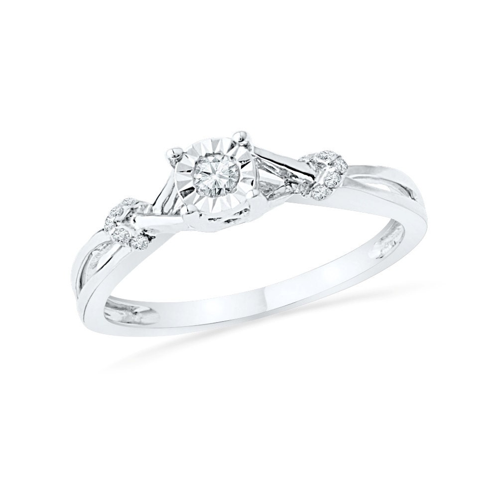 Womens Sterling Silver Promise Ring Diamond Ring With