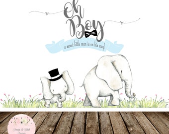 Digital Oh Boy Backdrop, Oh Boy Elephant Baby Shower Backdrop, Little Man Backdrop, Bow Tie Backdrop, Sweet Table Backdrop
