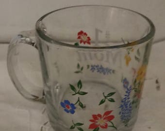 Beautiful Glass With Variety Of Colorful Flowers & Inscription #1 MOM** Made In U.S.A