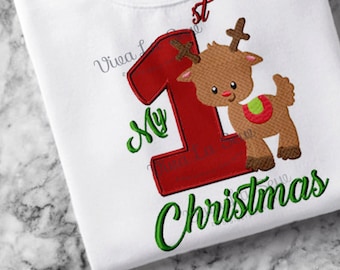Instant download My First 1st Christmas Reindeer, Holiday, Fill Stitch, Appliqué Embroidery Design