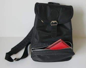 Vintage Black Backpack, Black Mini Rucksack, Mini Backpack