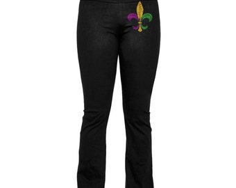 Tipsy Elves Women's Black Beaded Mardi Gras Leggings - Purple & Gold Design, 95% Polyester 5% Spandex, Machine Wash - View #5