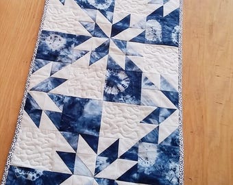 Shibori Table Runner, Quilted Table Runner, Indigo Table Runner, Shibori Dyed Table Runner, Shibori Table Decor