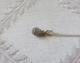 Sterling Silver Necklace with Pear Shaped Pave Charm, SN-221