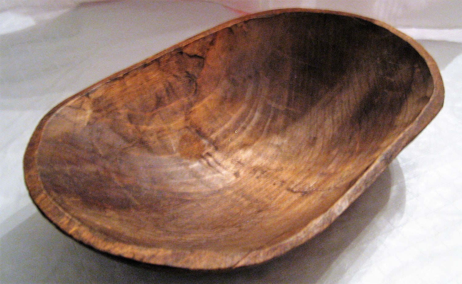 Rustic Primitive Wooden Bowl Oval Handcrafted Distressed Wood