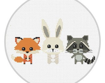 Animals Cross Stitch Pattern for baby Woodland animals nursery decor PDF Forest animals Fox Racoon Rabbit New baby Modern cross stitch X200