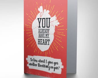 Cheeky Valentines Card, Rude Valentines, Funny Girlfriend, Throbbing Organ Greetings Card Cp3241