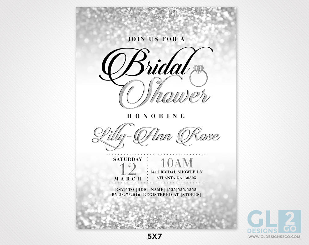 Silver Bridal Shower Invitation. Silver & White Black Pink