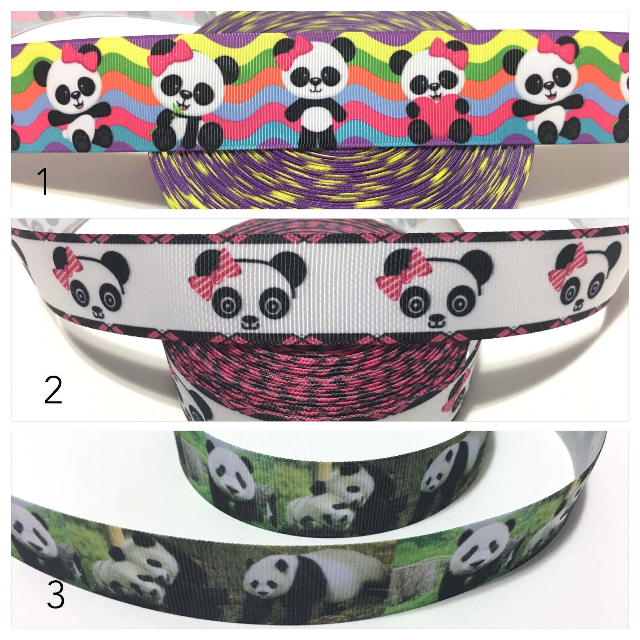 1" Panda Ribbon, Panda Bear ribbon, Panda Girl Ribbon,Panda Grosgrain Ribbon from Crafteefy on