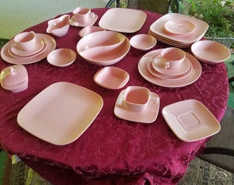 Pink Melmac dinnerware set mixed vintage