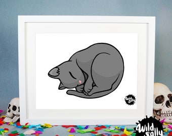 Sleeping Cat print (white background) / Lámina Sleeping Cat (Fondo blanco)