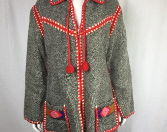 Vtg 70s woven ethnic embroidered mexican jacket coat greek