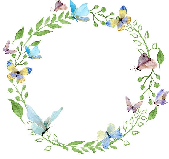 Butterfly Clipart Watercolor Wreath Printable Wreath