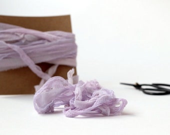 Sari Silk Ribbon, Hand Dyed Silk Ribbon, Lavender Ribbon, Recycled Chiffon Silk, Wedding Stationery, Bridal Bouquet, Wedding Decoration