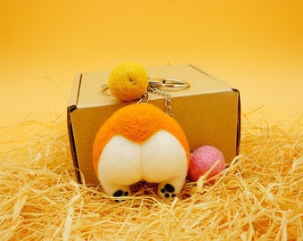 Needle felted keychain, keyring, refrigerator, fridge magnet, corgi ass shape, 100% handmade, birthday gift, corgi gift lover, corgi butt