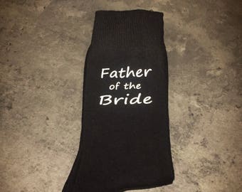 Father of the bride gift, father of the bride socks, groomsmen gift, black father of the bride socks, printed with high quality flex vinyl